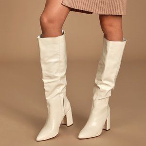 Katari Off White Pointed-Toe Knee High Boots